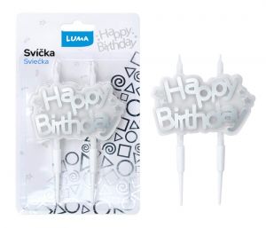 Svíčka HAPPY BIRTHDAY stříbrná LUMA
