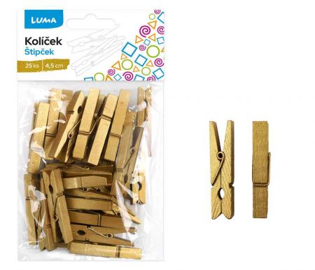 Kolíček 4,5cm zlatý, 25ks LUMA