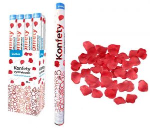 Konfety vystřelovací 60cm plátky růží červené LUMA
