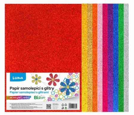 Papír barevný BIO GLITR A4 mix, 10ks samolepící LUMA