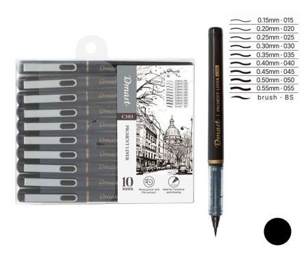 Popisovač DELI liner 10ks černý Dmast EC393