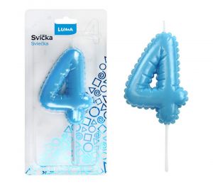 Svíčka č. 4 balónek MODRÁ LUMA