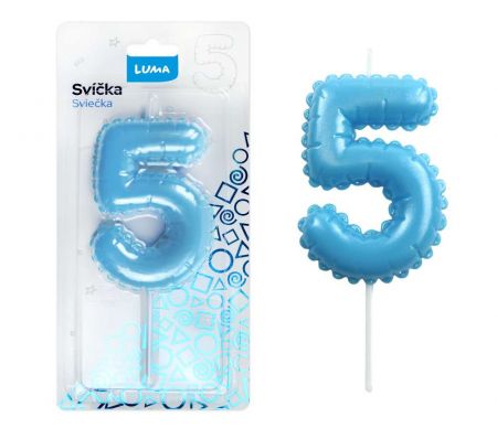 Svíčka č. 5 balónek MODRÁ LUMA