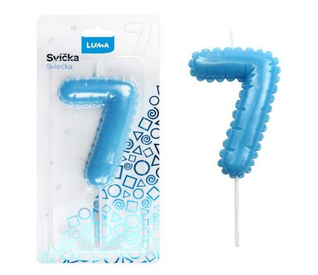Svíčka č. 7 balónek MODRÁ LUMA