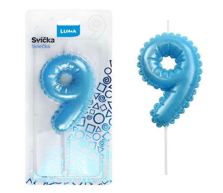 Svíčka č. 9 balónek MODRÁ LUMA