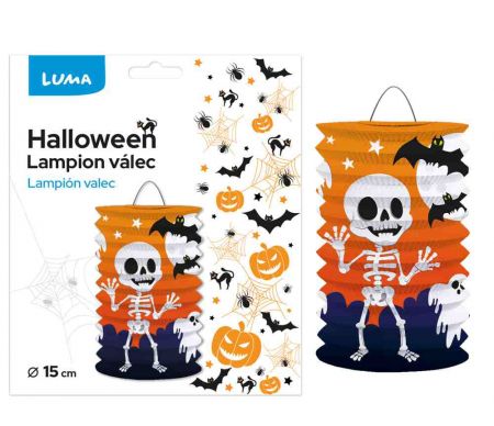 Lampion 15cm válec HALLOWEEN kostlivec LUMA