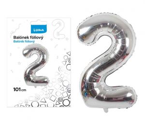 Balónek fóliový č. 2 STŘÍBRNÝ 101cm LUMA
