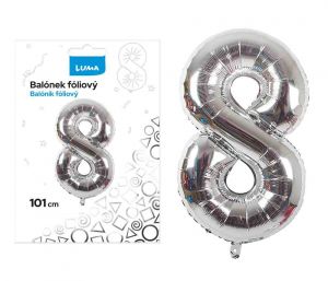 Balónek fóliový č. 8 STŘÍBRNÝ 101cm LUMA