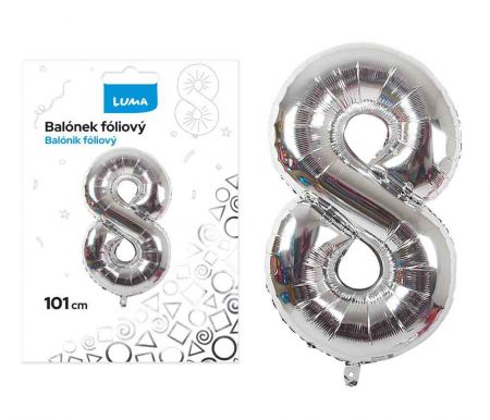 Balónek fóliový č. 8 STŘÍBRNÝ 101cm LUMA