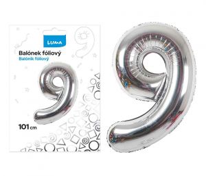 Balónek fóliový č. 9 STŘÍBRNÝ 101cm LUMA