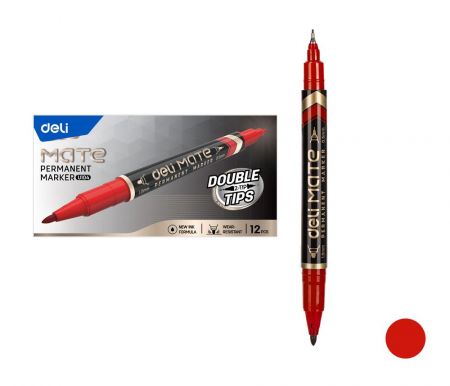 Popisovač DELI EU10440 červený oboustranný permanent (3616)