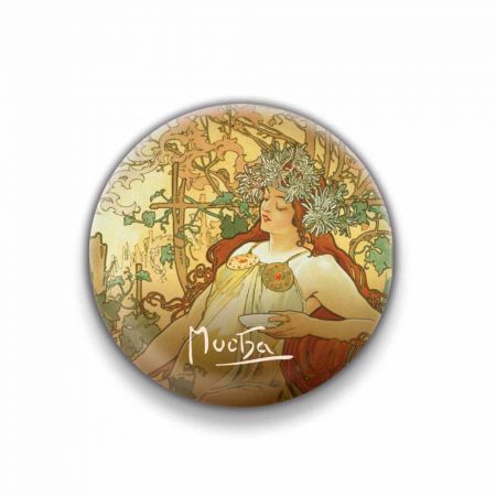 Magnet Alfons Mucha – Podzim, kulatý, 5 cm