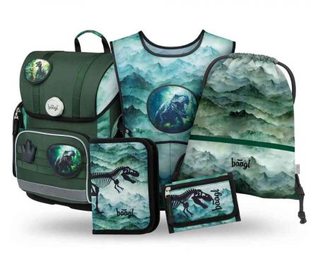 BAAGL SET 5 Ergo Dino: aktovka, penál, sáček, zástěra, peněženka