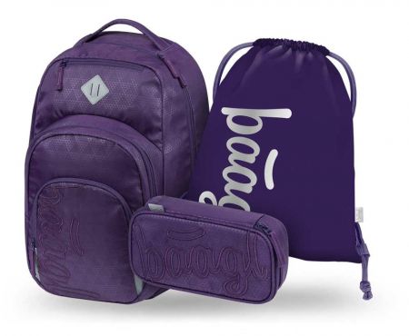 BAAGL SET 3 Coolmate Plum: batoh, penál, sáček
