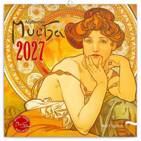 Kalendář nástěnný poznámkový Alfons Mucha  2027, 20cm x 20cm, PGP-36983
