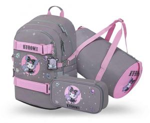 BAAGL SET 3 Skate Kuromi Grey: batoh, penál, sportovní taška GRS