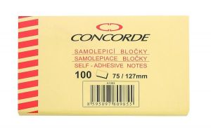 Samolepicí bloček CONCORDE 75x127mm, 100l., žlutá