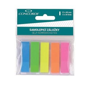 Samolepicí záložky CONCORDE 12x48mm, 5x20l., neon