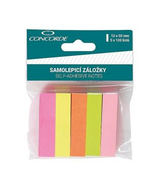 Samolepicí záložky CONCORDE 12x50mm, 5x100l., neon