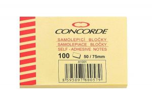 Samolepicí bloček CONCORDE 50x75mm, 100l., žlutý