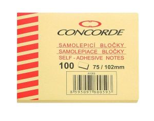 Samolepicí bloček CONCORDE 75x102mm, 100l., žlutá