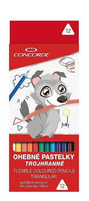 Pastelky CONCORDE trojhranné, ohebné, bezdřevé 12 ks