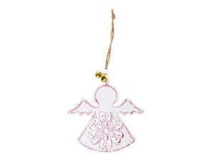 Závěs Anděl plech 9cm - bílý s ornamentem