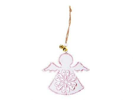 Závěs Anděl plech 9cm - bílý s ornamentem