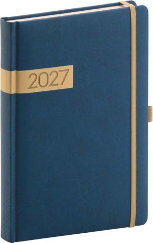Diář denní Twill 2027, modro-zlatý, 15cm x 21cm, PGD-DA5TW-7016