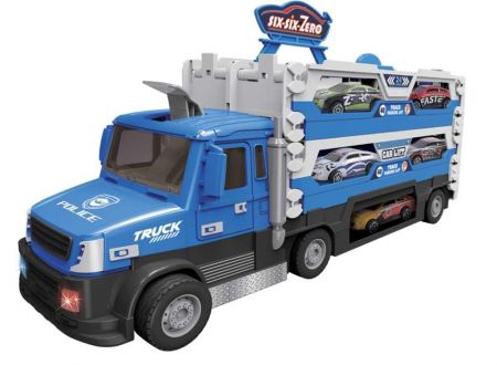 Policejní truck 2v1 se světlem a zvukem a 6 auty