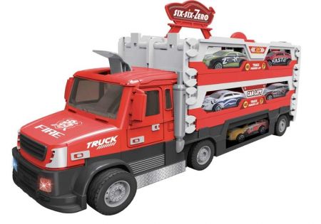 Hasičský truck 2v1 se světlem a zvukem a 6 auty