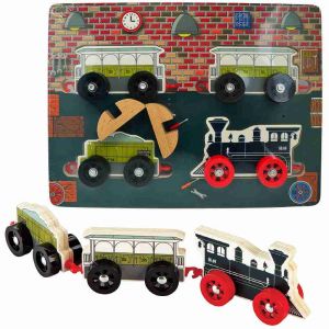 BABU - Dřevěné puzzle vláčky - sada 4 ks