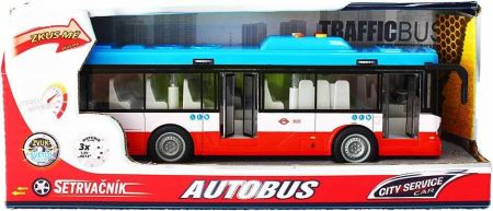 Městský autobus na setrvačník s osvětlením a zvukem - červený