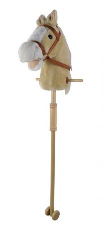 Béžový kůň na tyči 95 cm, se zvukem koně. S kolečky, odnímatelná dřevěná tyč