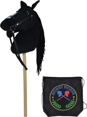 Černý kůň na tyči 73 cm, s černým batohem, se zvukem koně