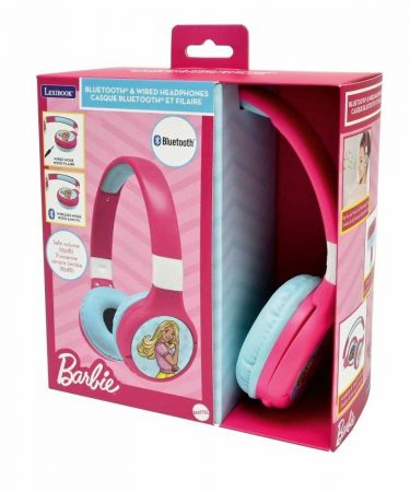 Lexibook 2v1 bluetooth skládací sluchátka Barbie s limitem hlasitosti
