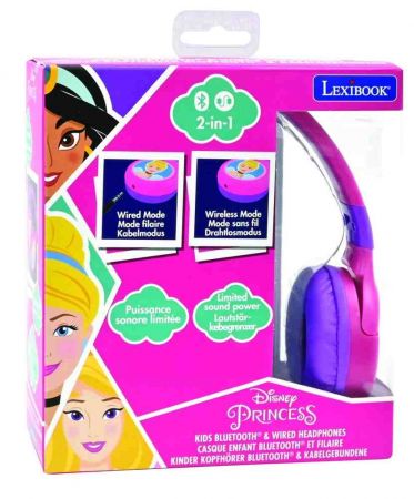 Lexibook 2v1 bluetooth skládací sluchátka Disney princezny s limitem hlasitosti