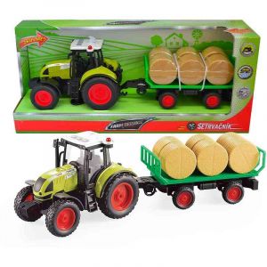 Traktor s valníkem a balíky slámy 1:16