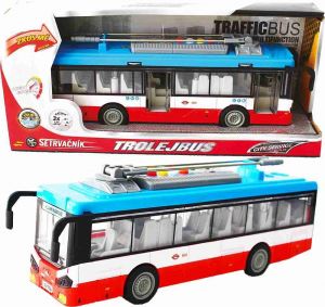 Městský trolejbus na setrvačník s osvětlením a zvukem - červený