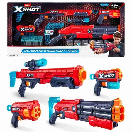 X-SHOT Velká sada - Vigilante, Hawk Eye, Fury 4, Kickback (6 plechovek, 48 nábojů)
