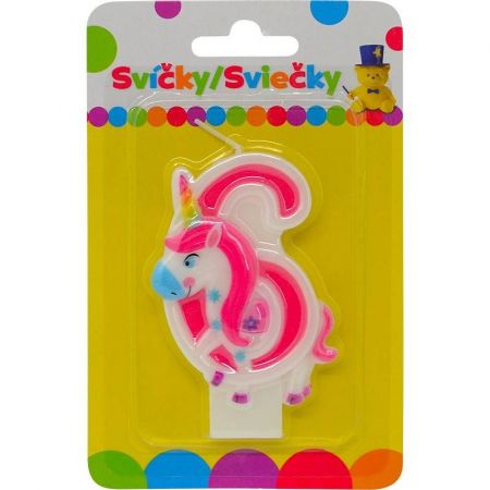 Narozeninová svíčka s Jednorožcem a číslem 6.