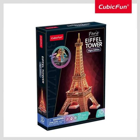 Puzzle 3D s LED Noční edice: Eiffelova věž 51 dílků