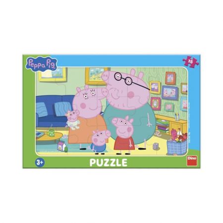 Puzzle Prasátko Peppa v obývacím pokoji 15 dílků