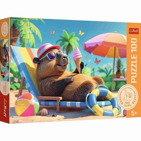Puzzle Relax ve stylu kapybary 41x27,5cm 100 dílků v krabici 29x19x4cm