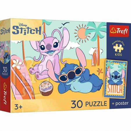 Puzzle Premium Plus Kids - Lilo&amp;Stitch 27x20cm + plakát 30 dílků v krabičce 21x14x4cm