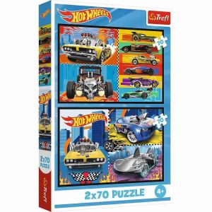 Puzzle 2v1 Autíčka Hot Wheels 2x70 dílků 27,5x18cm v krabici 19x29x4cm