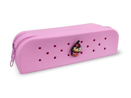 Gifty - Dvojitý silikonový penál růžový a ozdobný pin