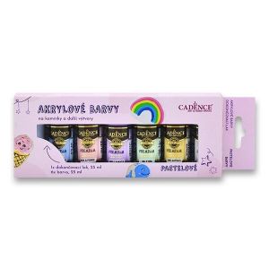 Akrylové barvy na kamínky Cadence Premium - sada 6 pastelových barev + akrylový lak