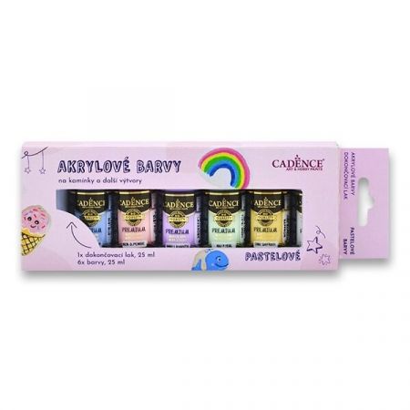 Akrylové barvy na kamínky Cadence Premium - sada 6 pastelových barev + akrylový lak