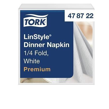 Ubrousky "LinStyle", bílá, 1-vrstvé, 1/4 skládání, 39 x 39 cm, Premium, 50 ks, TORK 478722